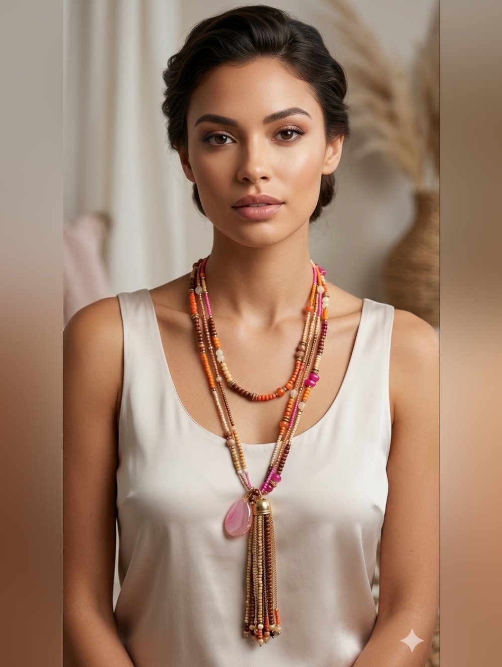 Chicos Three Stranded Multi Colored Beaded Statement Necklace 36” Long NWOT